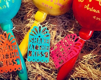 Maraca Tags, Gift Tag, Mexican Fiesta Wedding, Papel Picado Tag, Hang Tags, Shake at the Kiss, Favor tags, Set of 12