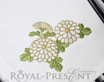 Machine Embroidery Design White chrysanthemums - 5 sizes