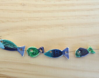 ornamental Garland 5 multicolored small fish - marine decoration - Navy-arts crafts-gift-ceramic decoration