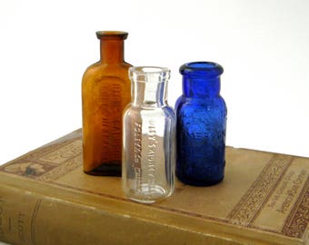 Curious Little Collection of Victorian Era Remedy Bottles. Authentic Antique Medicine Bottles, Not Reproductions. Sold Together as a Set.