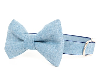Bowtie Dog Collar - Light Chambray