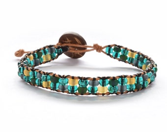 Glass Seed Bead Leather Wrap Bracelet