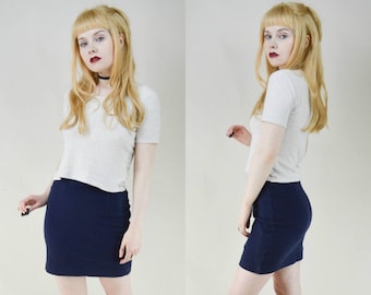 90s Grunge Navy Blue High Waist Bodycon Elastic Mini Bandage Skirt XS / S