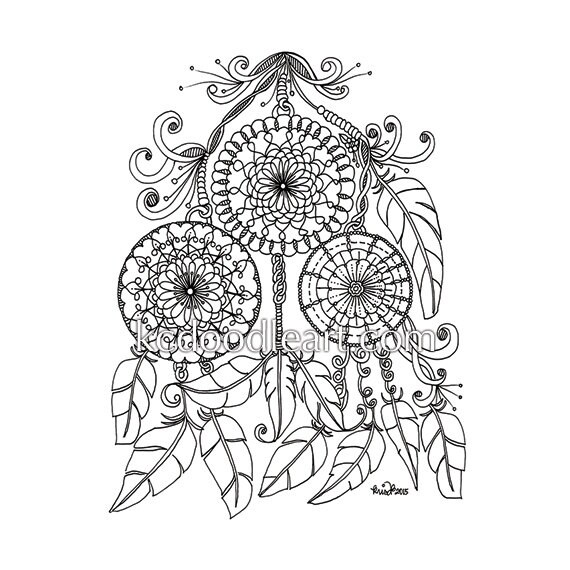 instant digital download adult coloring page dream catcher