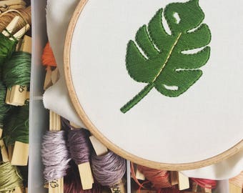 Monstera Embroidery Hoop Art