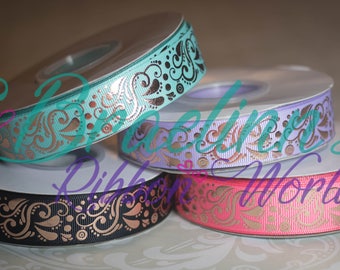 Rose Gold Foil Swirls 7/8 Inch Ribbon By The Yard Bow Supplies