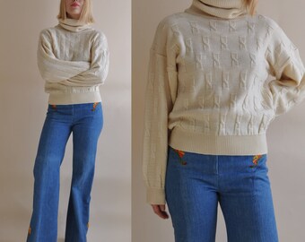 Vintage Oversized Turtleneck Sweater // Vintage Turtleneck // Vintage Sweater // Oversized Sweater // Cable Knit // Chunky Sweater // Small
