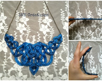 Knotted blue polymer clay necklace