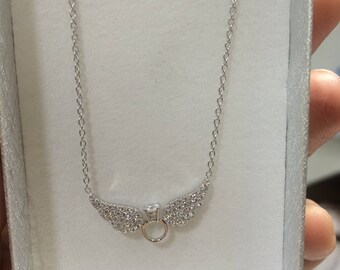 woman gift silver necklace white color zircon wings zircon ring jewel valentine day
