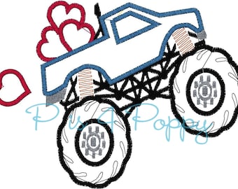 Valentine Monster truck applique design instant download