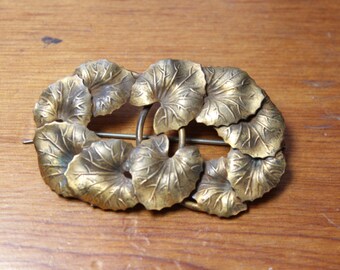 Art Nouveau Brass Leaf Pin