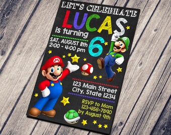 MARIO BROS INVITATION - boys Invitation - girls Invitation - Birthday Invitation - Printable Invitation - Custom Card - Invitation Templates