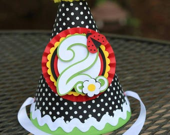 Little Ladybug Black White Yellow Red Party Hat | Birthday | Birthday Hat | Ladybug Party | Girl Birthday | First Birthday | Garden Party