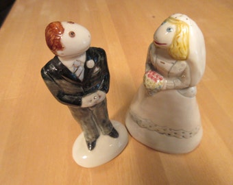 NEW REDUCTION!...Laura Wilensky bride and groom salt & pepper shakers