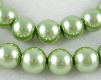 6mm Light Olivine Green Glass Pearl Beads - 32 inch strand