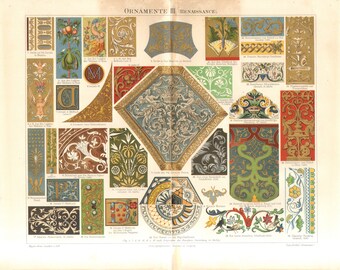 1896 Renaissance Ornaments Original Antique Chromolithograph