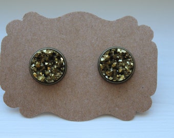 Pyrite Druzy Earrings, Gold Earrings, Drusy Earrings, 12mm Brass Post, Druzy Earrings, Brass Druzy Post, Pyrite Gold Druzy Earrings, Studs