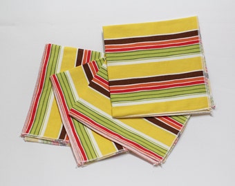 Striped napkins, retro cloth napkins, yellow napkins, cotton napkins, retro decor, lunch bag supplies, nostalgic decor, 12x12 set of 4