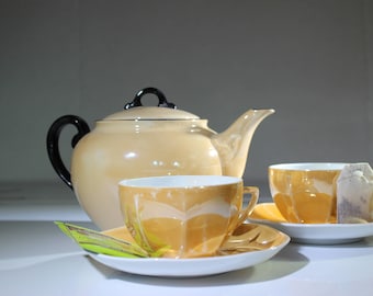 Czech Lusterware Teapot in Peach