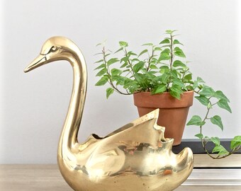 Vintage Brass Swan Planter Gold Metal Succulent Air Planter Boho Coastal Decor