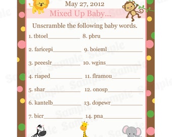 24 Personalized Word Scramble Baby Shower Game Cards