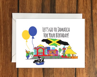 Let's Go To Jamaica for your Birthday Blank greeting card, Holiday Card, Gift Idea A6