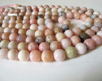 Peruvian opal round beads, Natural Pink Opal beads, Pink Smooth round beads 12mm