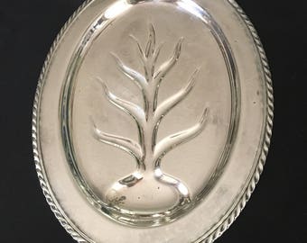 Large Wm Rogers Silverplate Footed Meat Tray Eagle And Star Mark Tree of Life Well
