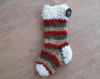 Mini stocking decoration ornament red, green, gold with white