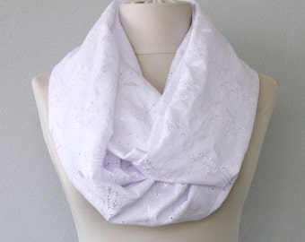 White infinity scarf chunky scarf white lace scarf cotton scarves for women fall fashion accessories circle scarf loop scarf tube scarf