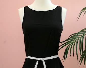 Black and White Sleeveless Shell, Summer Top, Belted Top, Size 5/6, Black Top