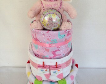 Three tier baby girl nappy cake