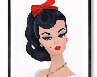 Cupid's Kisses Silkstone brunette ponytail Barbie doll Original Painting size 10 x 8 inches,