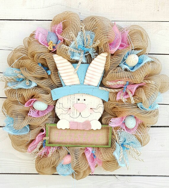 Items Similar To Bunny Wreath, Easter Wreath, Bunny Ears, Egg Wreath ...