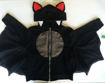 BAT! - Toddler Zipper Long Sleeve Hoodie - Bat - Handcrafted