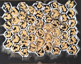 Abstract Wall Art, Loft Art, Space Art, Original Oil Pastel, Gold and Silver Colors