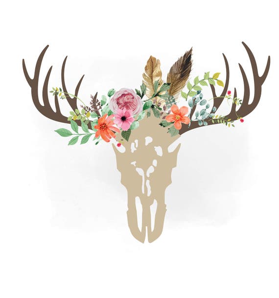 Download Floral Antlers Deer skull svg clipart Boho floral Antlers
