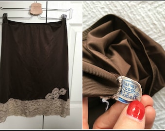 Vintage 1960s Harvey Woods Brown Half Slip with Lacy Trim - Size Small