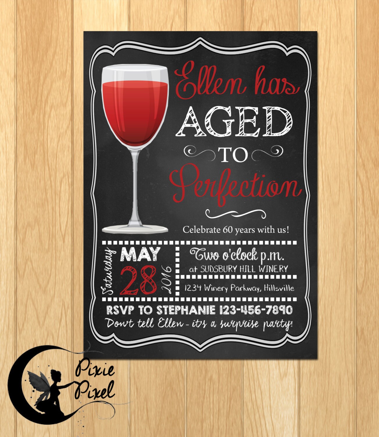 Aged To Perfection Fine Wine Printable Birthday Invitation 2437