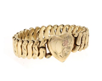 Vintage Sweetheart Bracelet, Gold Filled Heart Expansion Bracelet, LaMode 1940s