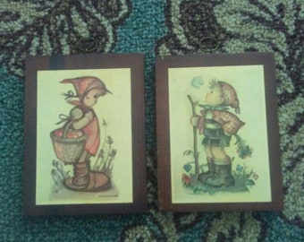 2 Vintage HUMMEL Wood Planks w/Prints.