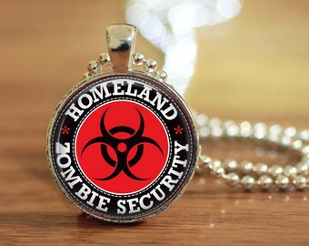 Zombie Security Pendant, Zombie Jewelry, Gift for Her, Gift for Him, Zombie Apocalypse Jewelry, Homeland Zombie Security