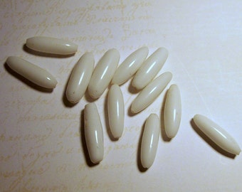 Vintage Milky White German Glass Rice Beads - 15-16mm x 4-5mm - (12)