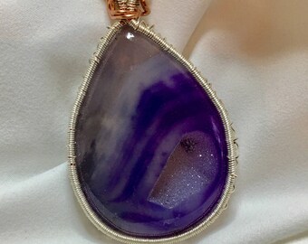 Purple Druzy Agate Wire Wrapped necklace