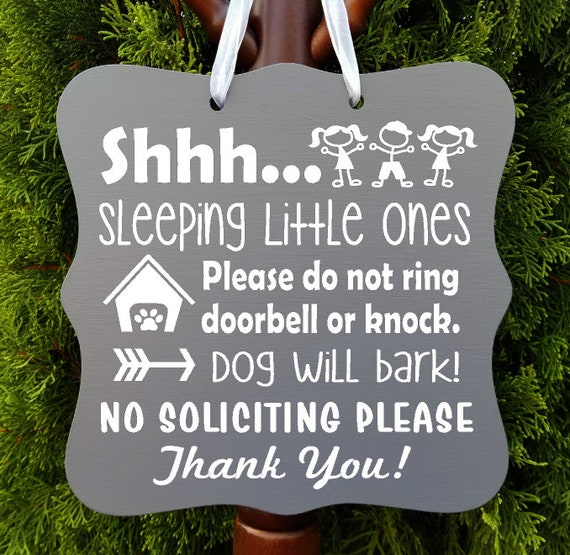 Shhh...Sleeping Little Ones & Dog Sign, Children Sleeping Sign, Barking Dog, Dog House, No Soliciting, Do Not Ring Doorbell, Front Door Sign