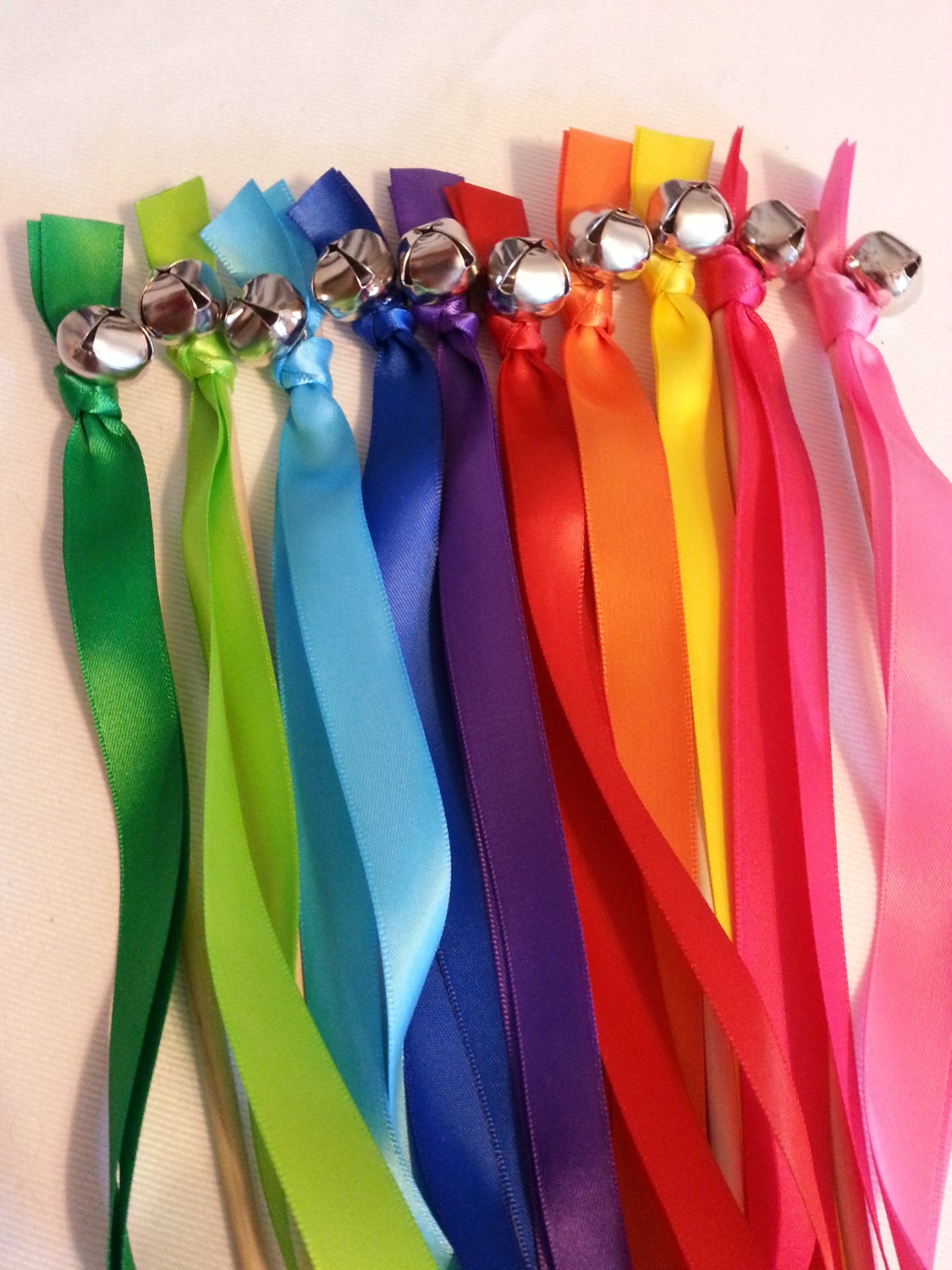 100 Rainbow Wedding Wand Ribbon Bell Streamers