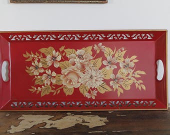 Vintage Reticulated Hand Painted Tole Tray