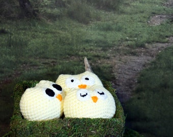 Light Yellow Owl Stuffed Animal, Crochet Amigurumi Plush Toy