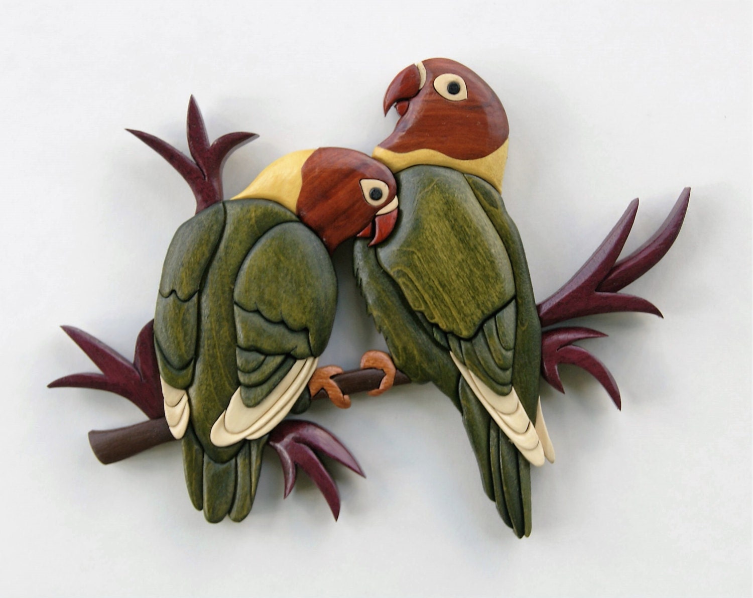 Love Birds Intarsia Wall Hanging Wood Carving Wooden Bird