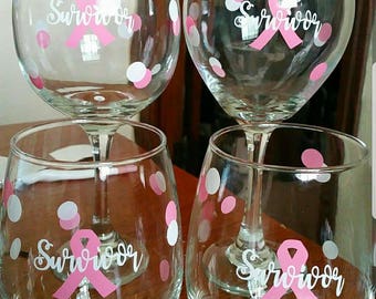 Breast Cancer Survivor Wine Glasses Breast Cancer Awareness Pink